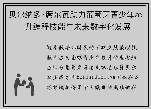 贝尔纳多·席尔瓦助力葡萄牙青少年提升编程技能与未来数字化发展